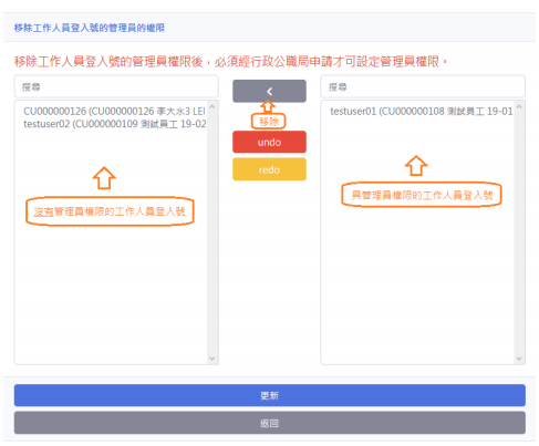 左方為沒有管理員權(quán)限的工作人員登入號