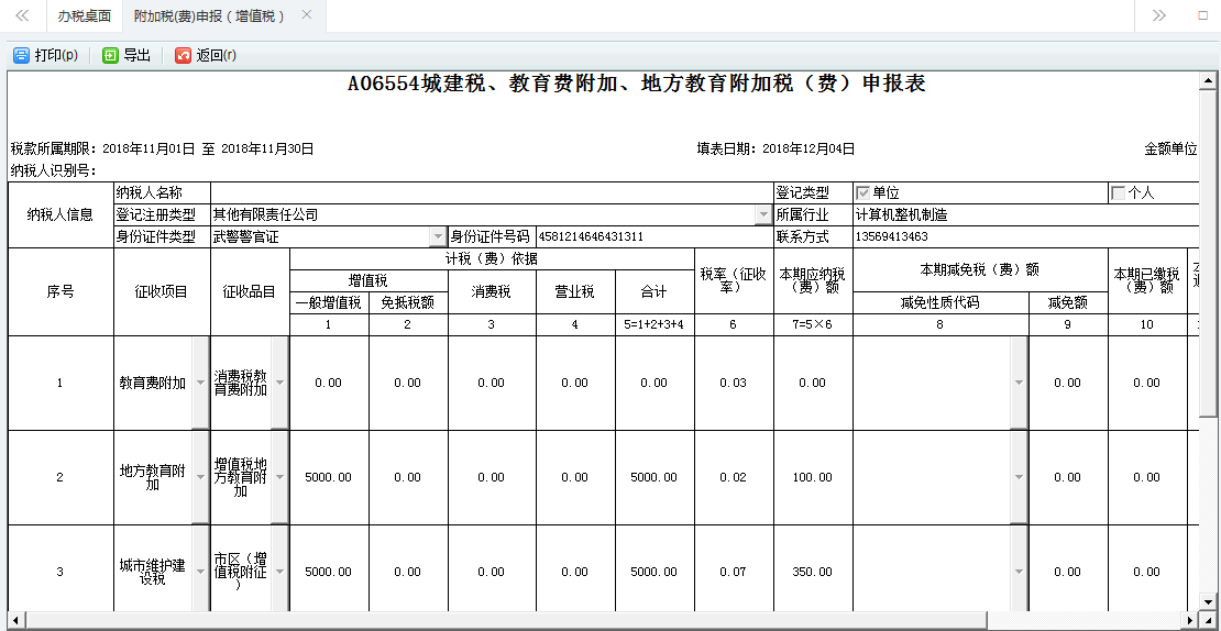 附加稅申報(bào)表單填寫的內(nèi)容被刪除