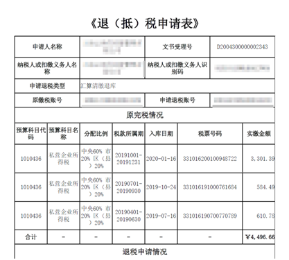 退（抵）稅申請書