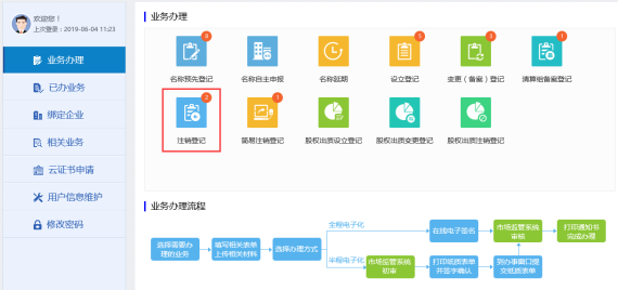 進(jìn)入注銷(xiāo)登記頁(yè)面