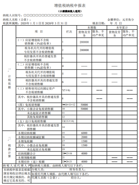 增值稅納稅申報(bào)表（小規(guī)模納稅人適用）