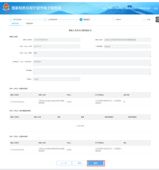 寧波市電子稅務(wù)局申請(qǐng)合并分立報(bào)告預(yù)覽提交